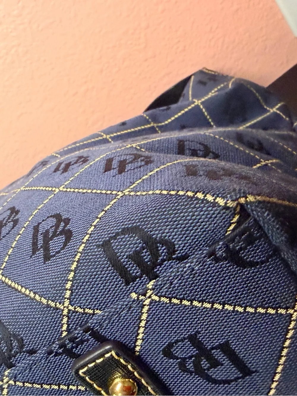 Dooney & Bourke Navy DB Logo Hobo with Gold Hardware Accent